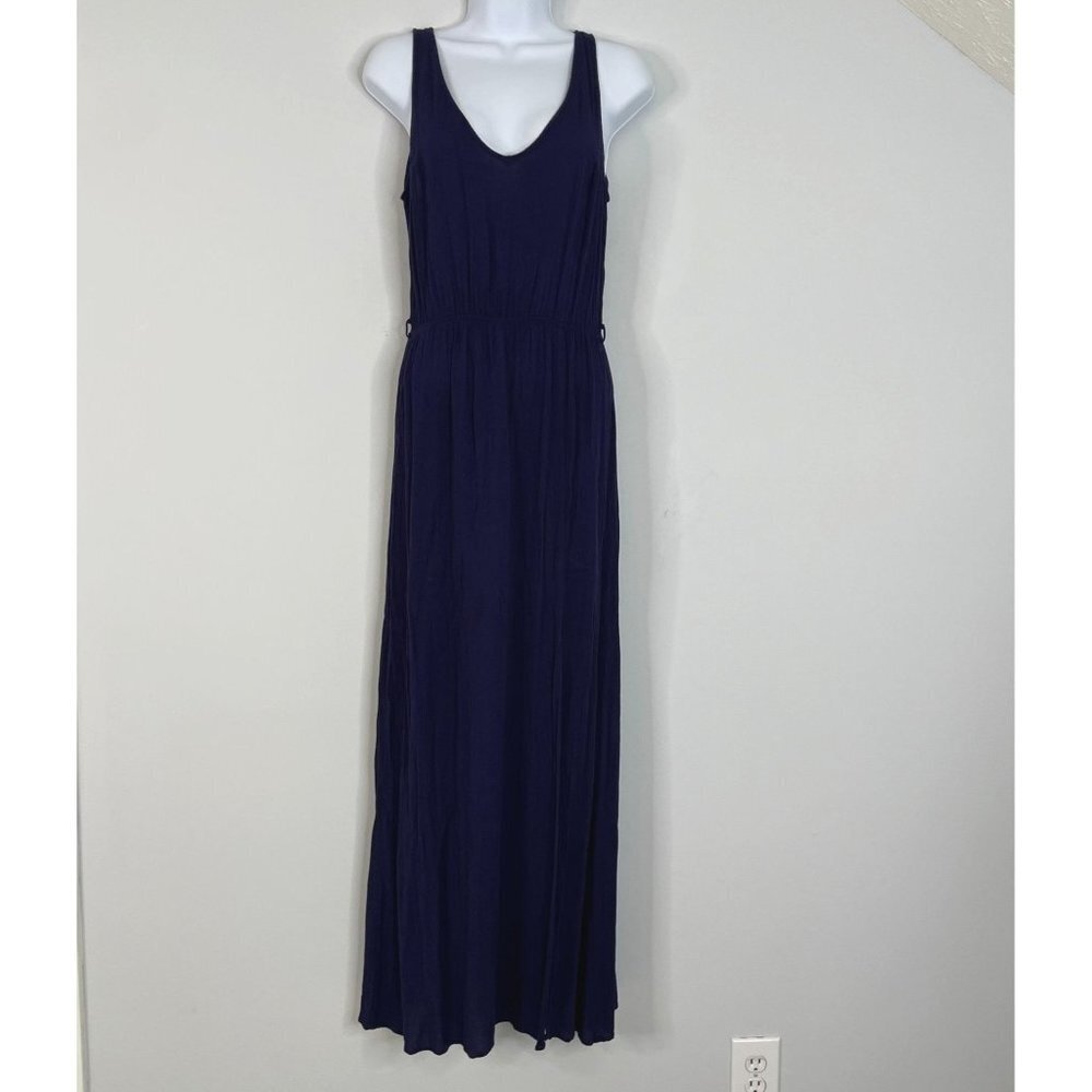 Bloomingdales AQUA Dress Womens Medium‎ Navy Blue Maxi Beach Resort Luxe